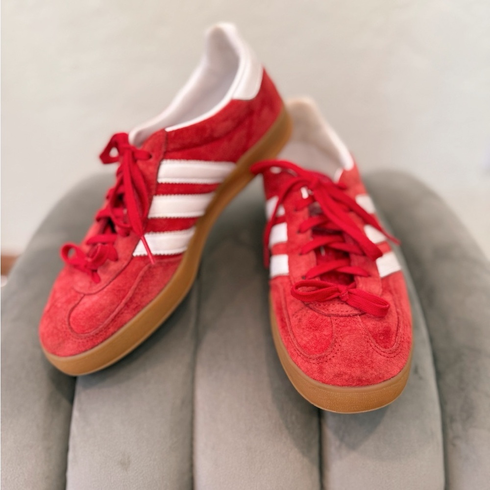 Adidas Red and White Suede Sneakers